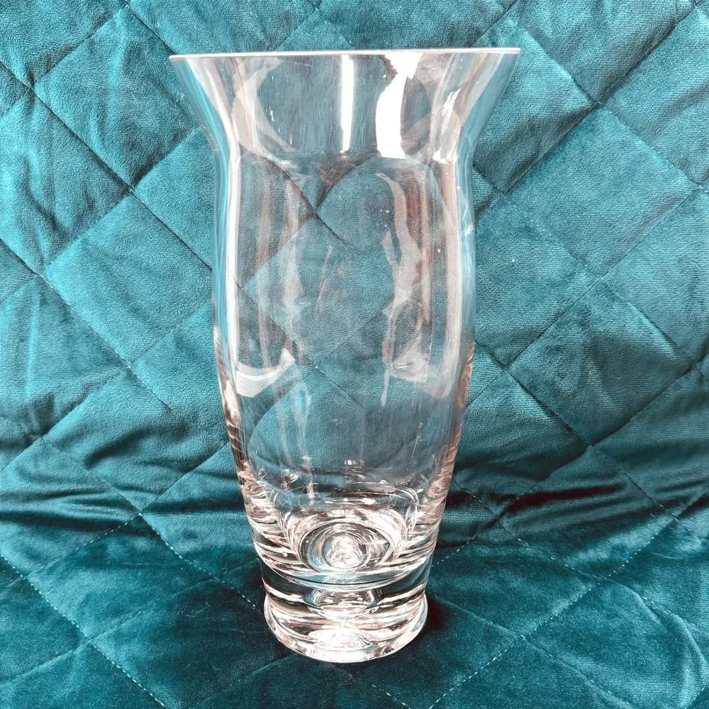 Vtg.‎ Heavy Art Glass Crystal Clear Vase Controlled Bubble Base MCM Flare Blown